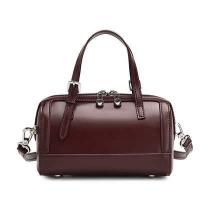 Retro Maillard Genuine Leather Boston Barrel Bag