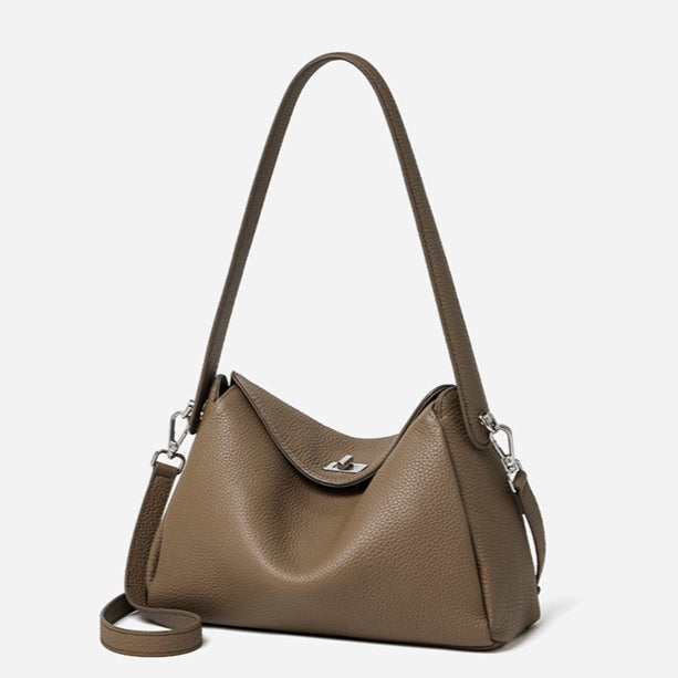 Nonchalant Lychee-Grain Genuine Leather Crossbody Hobo Bag