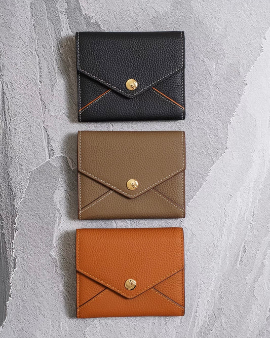 Envelope-Designed Genuine Leather Short Wallet