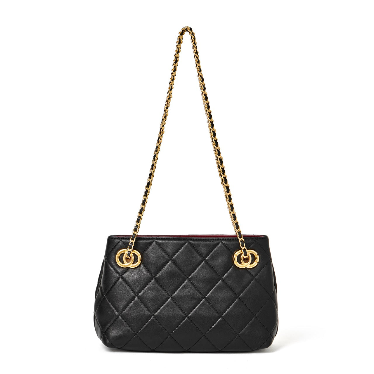 Mini sac pochette matelassé en cuir véritable mouton avec chaîne