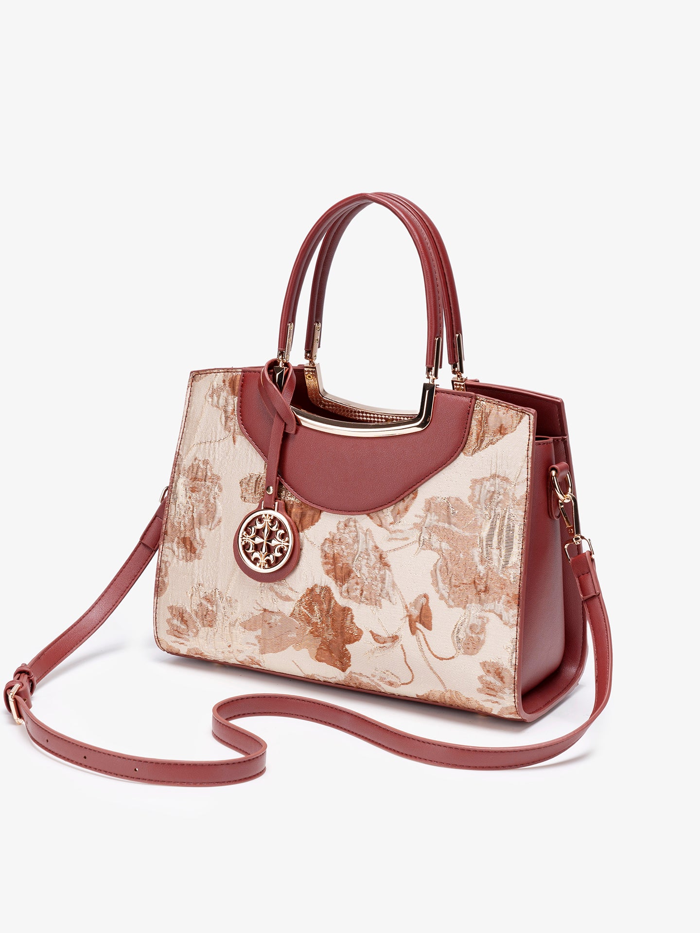 Graceful Floral Vegan Eco-Leather Clutch Bag with Round Metal Charm