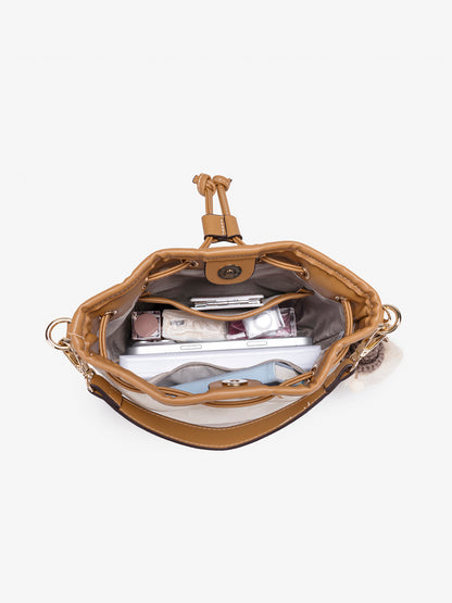 Vintage Checkerboard Vegan Eco-Leather Bucket Clutch Bag with Fluffy Charm
