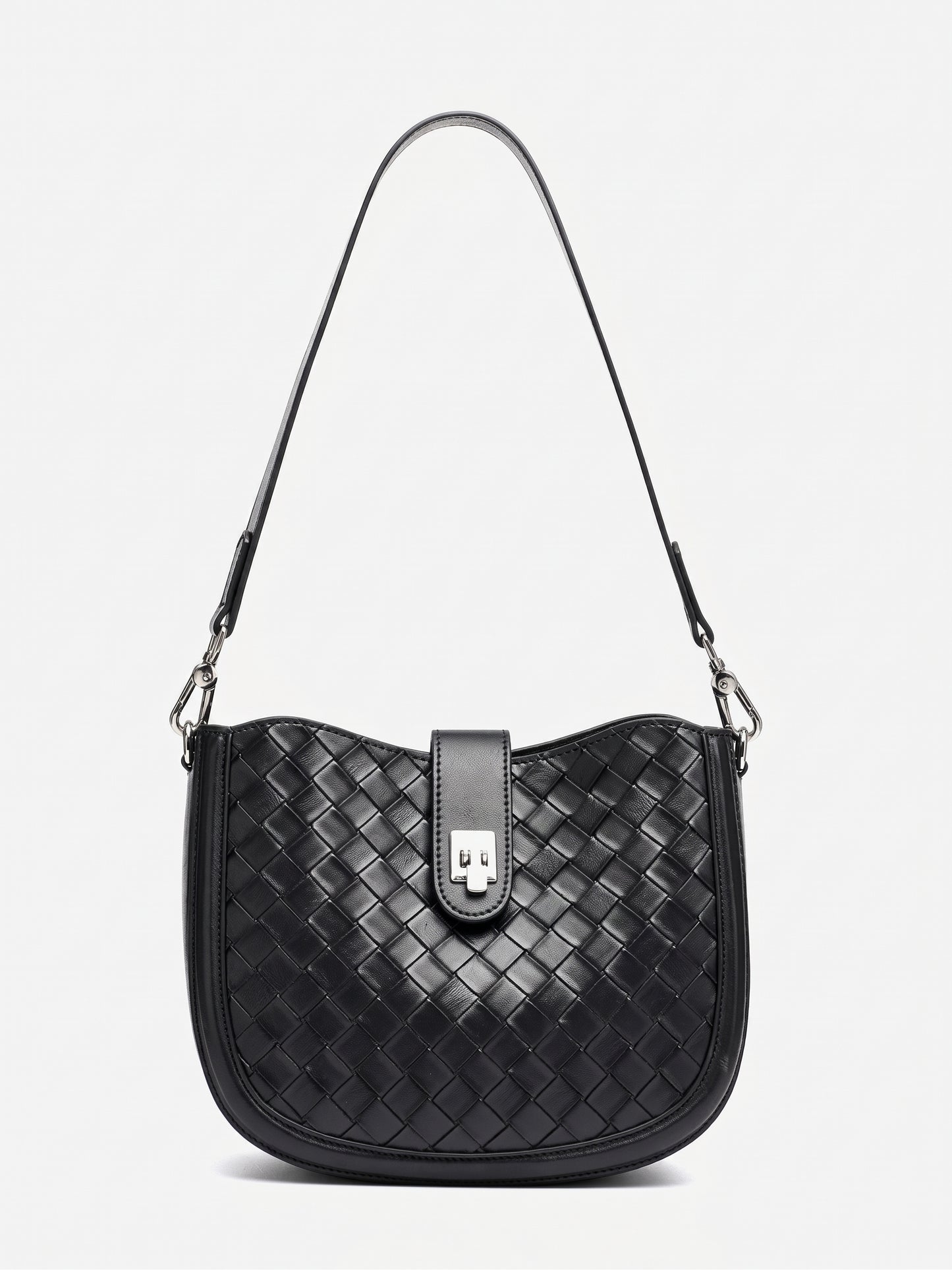 Intricate Woven Genuine Leather Saddle Clutch Bag