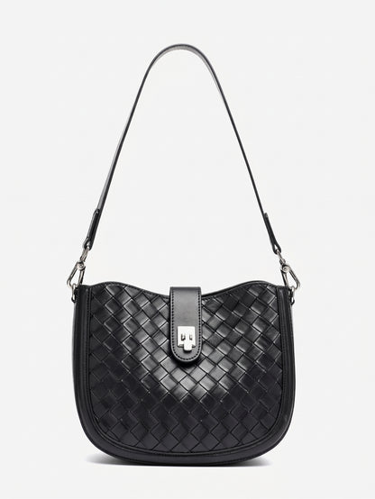 Intricate Woven Genuine Leather Saddle Clutch Bag
