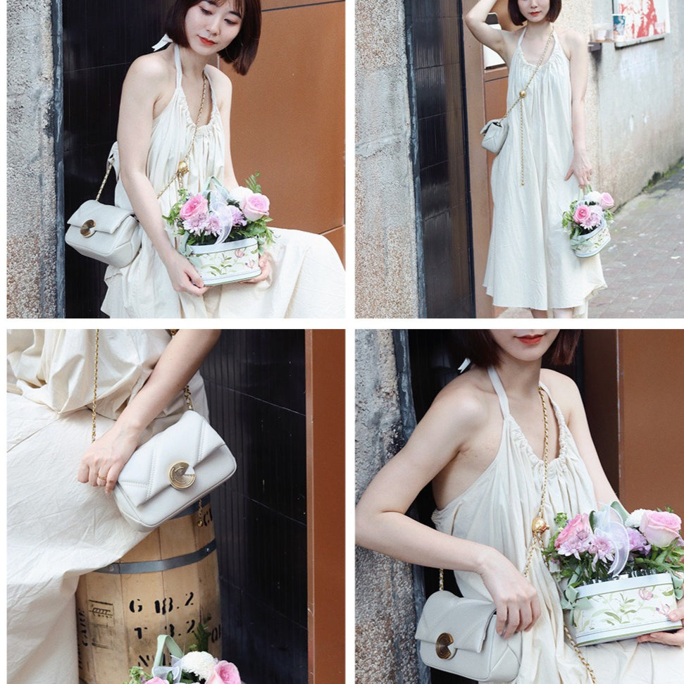 Spiral Turn-Lock Genuine Leather Quilted Crossbody Bag