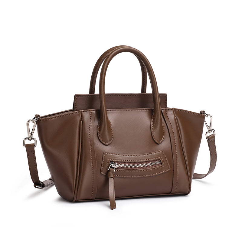 Maillard Style Genuine Leather Smile Flap Satchel Crossbody Bag