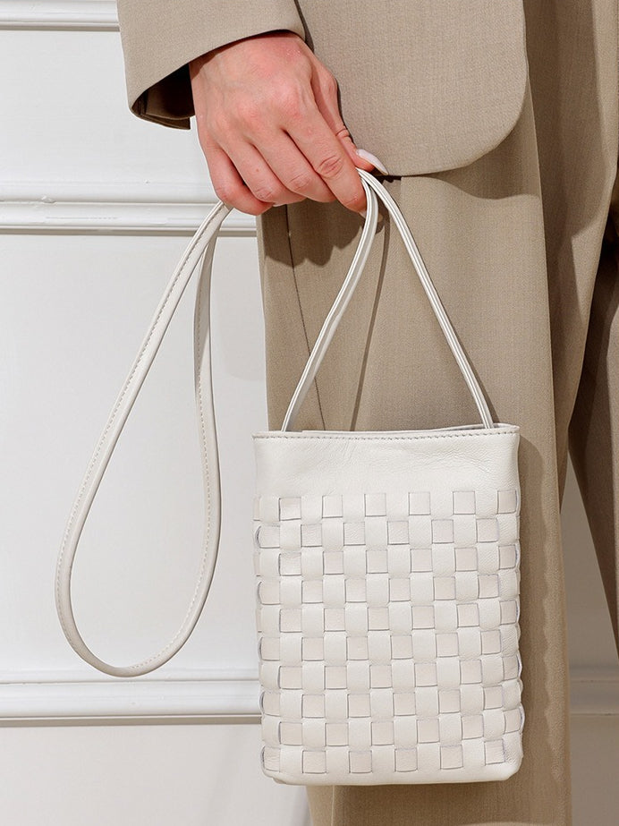 Mellow Sheepskin Leather Mini Woven Phone Clutch Bag