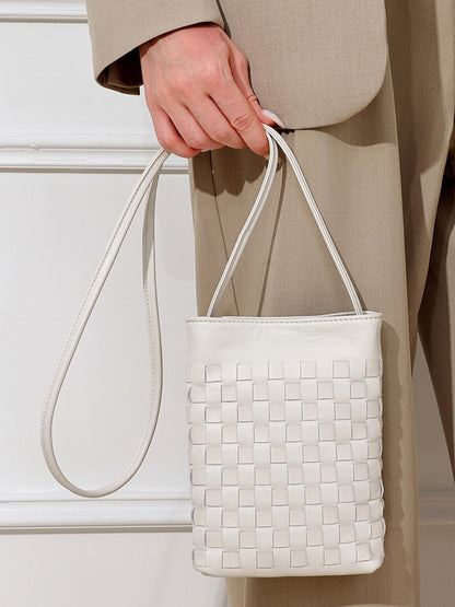 Mellow Sheepskin Leather Mini Woven Phone Clutch Bag