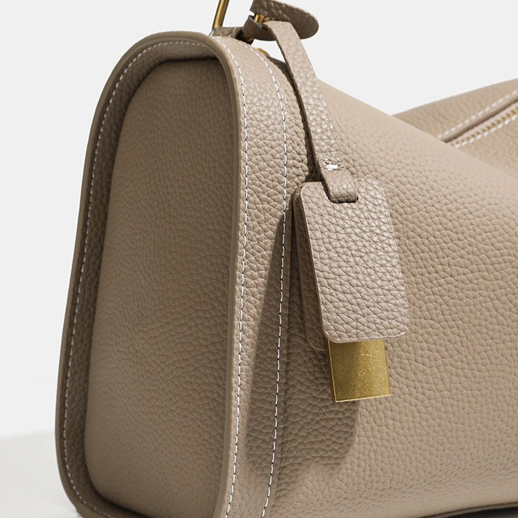 Casual Slouchy Pebbled Genuine Leather Shoulder Boston Bag