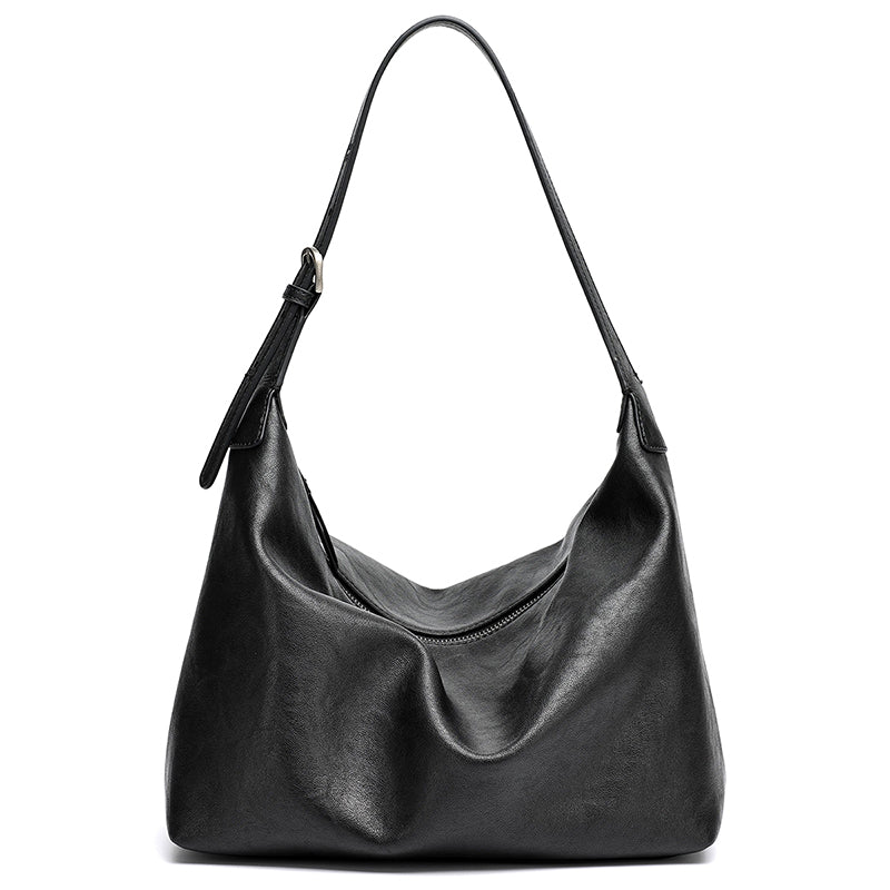 Supple Slouchy Genuine Leather Crescent Hobo Clutch Bag