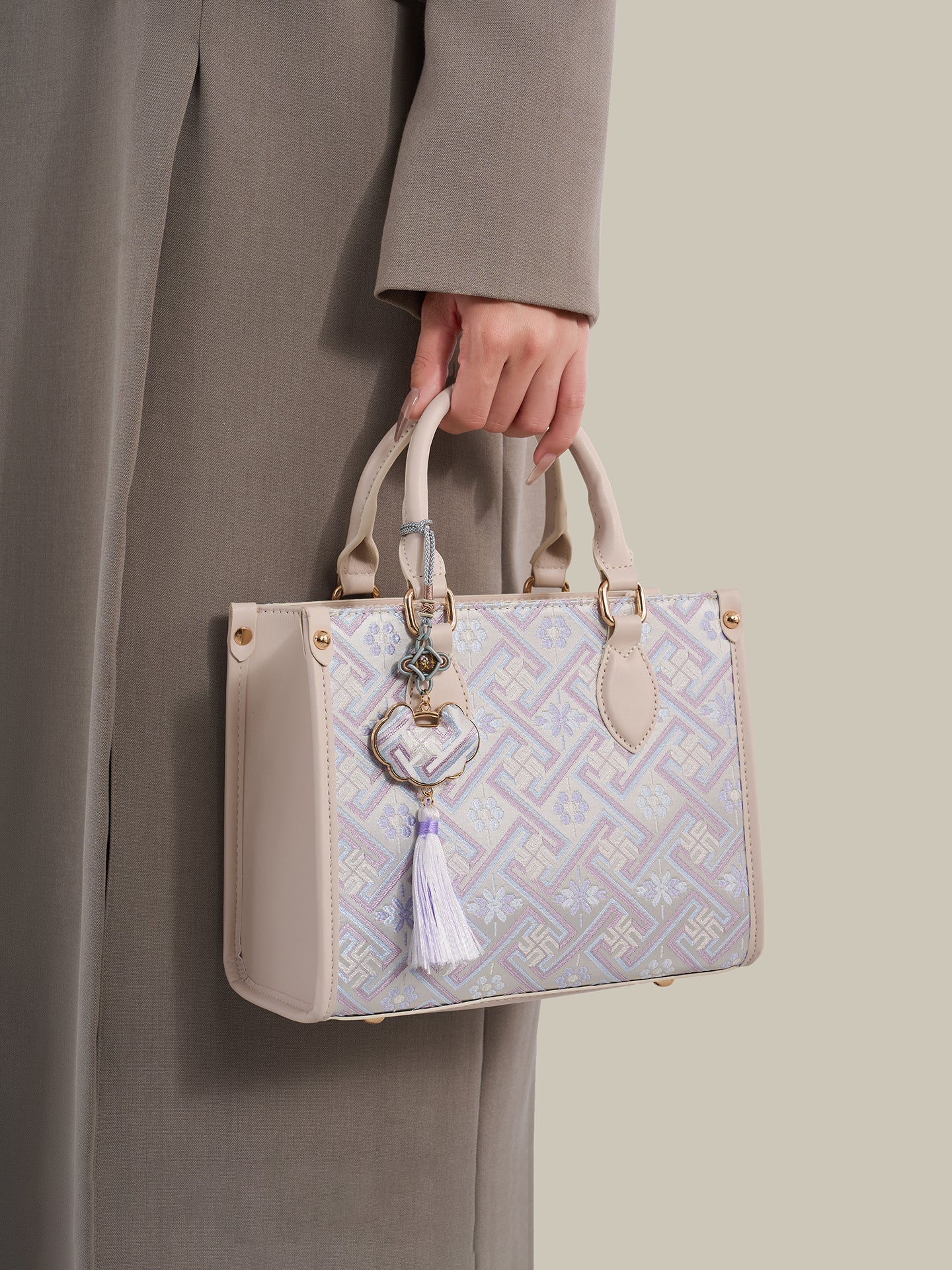 Exquisite Vegan Eco-Leather Mini Tote Clutch Bag with Elegant Tassel Charm
