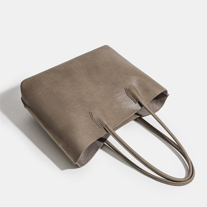 Minimalist Soft Genuine Leather Magnetic Slouchy Tote Shoulder Bag