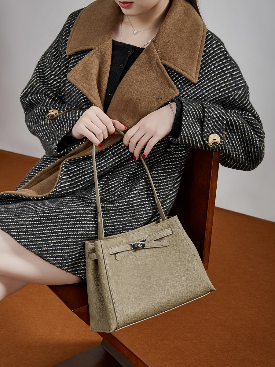 Ampia borsa tote a secchiello versatile in vera pelle Kelly sofisticata