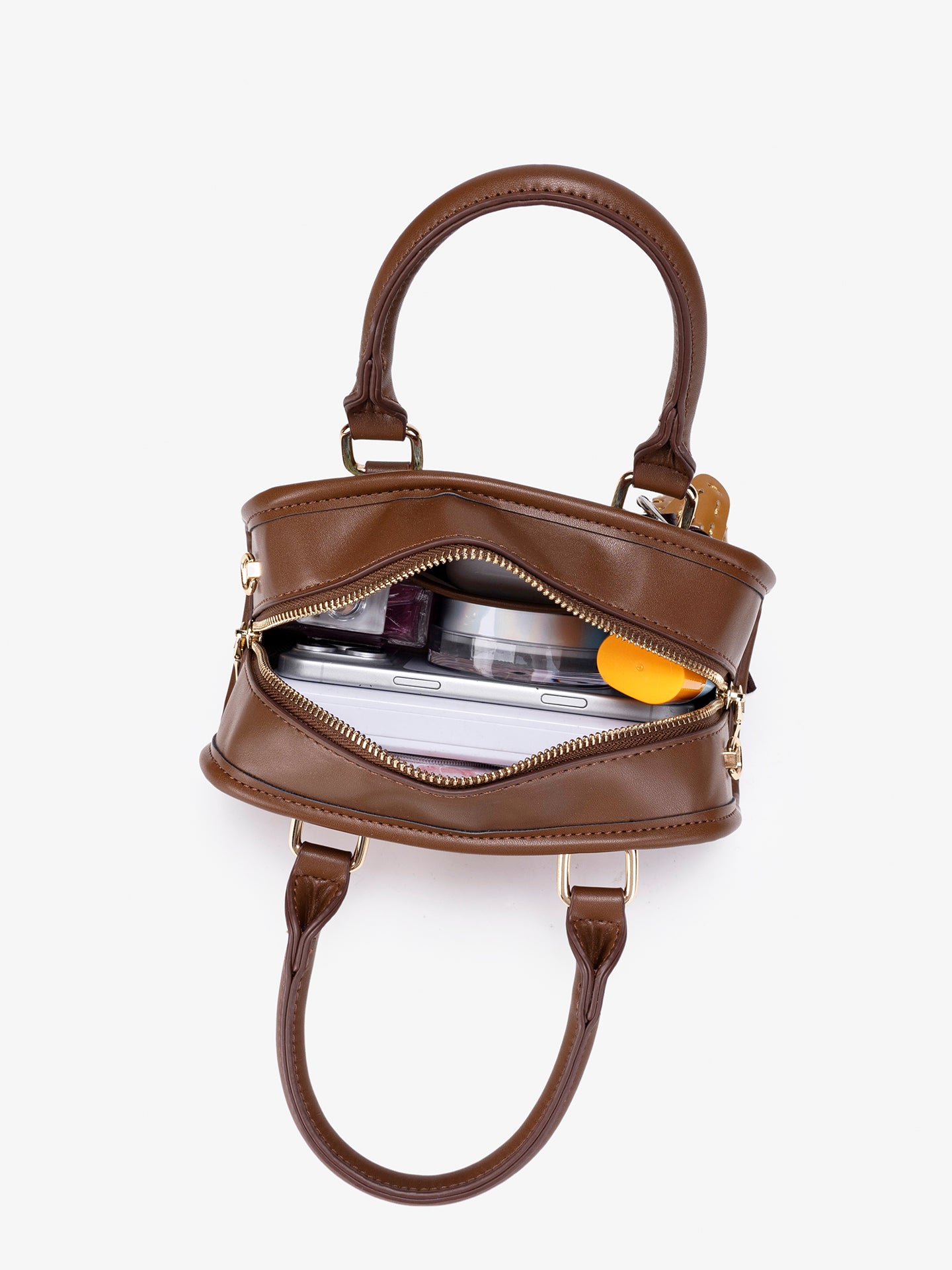 Vivacious Rainbow Striped Vegan Eco-leather Boston Clutch Bag with Cute Dachshund Charm