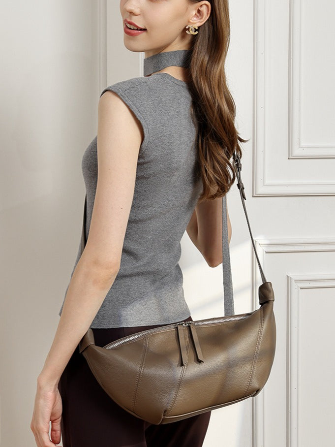 Effortless Genuine Leather Crossbody Dumpling Bag