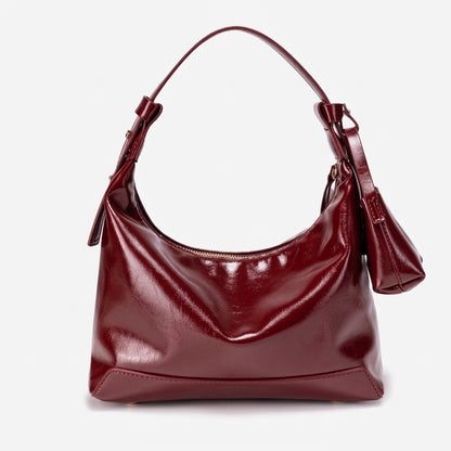 Retro glänzende Hobo Bag aus veganem Öko-Leder mit Mini-Tasche  