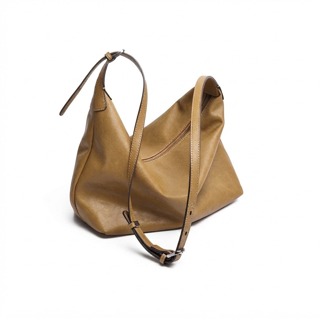 Supple Slouchy Genuine Leather Crescent Hobo Clutch Bag