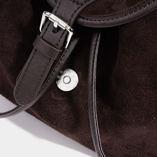 Vintage Suede Genuine Leather Flap Drawstring Backpack