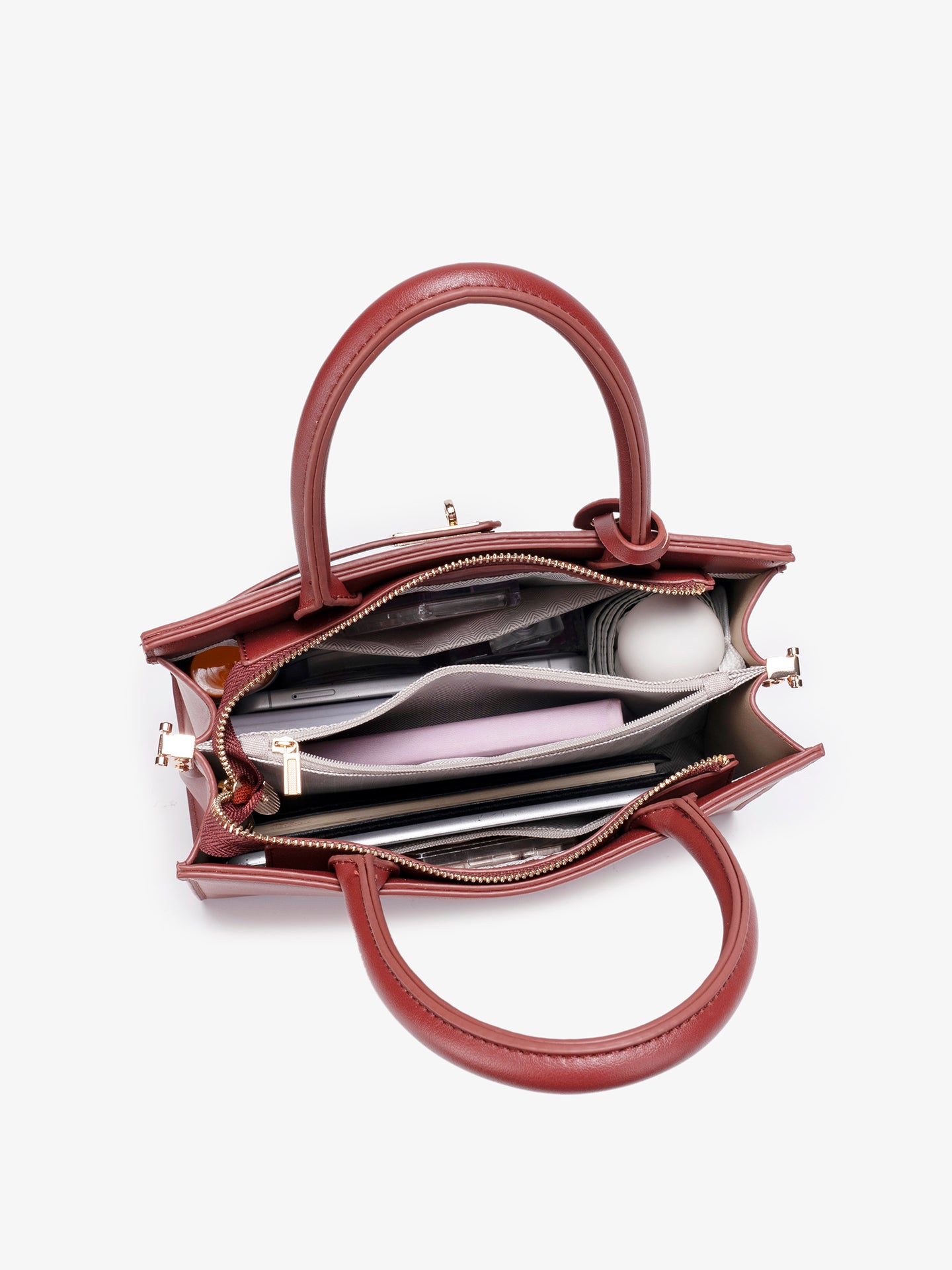Classic Floral Vegan Eco-Leather Tote Clutch Bag with Metal Ornament Charm