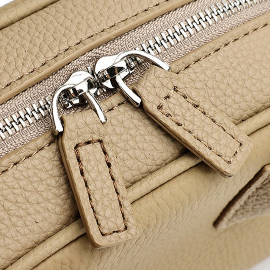 Cushiony Pebbled Genuine Leather Mini Boston Clutch Bag