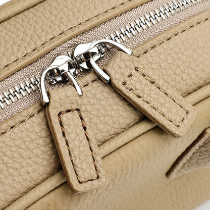 Cushiony Pebbled Genuine Leather Mini Boston Clutch Bag