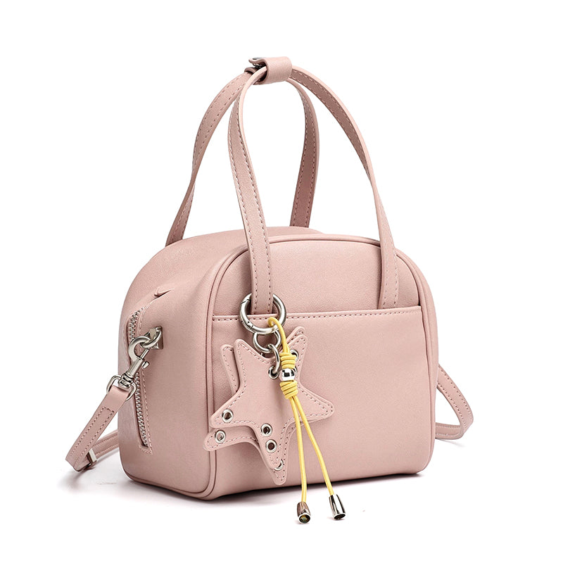 Geantă clutch Boston mini, mică și șic, din piele naturală, cu accesoriu jucăuș în formă de stea