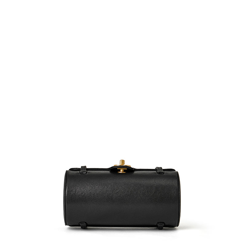 Bolso de mano tipo clutch nostálgico de cuero genuino color caviar, con forma de baguette tubular