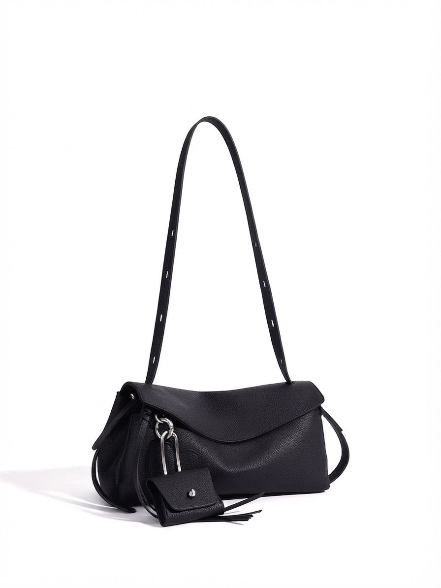 Mellow Pebbled Genuine Leather Flap Clutch Bag with Coin Pouch