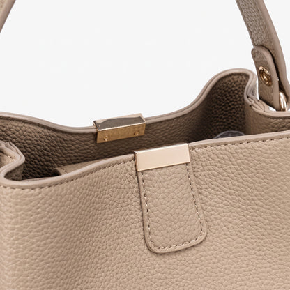 Minimalist Pebbled Vegan Eco-Leather Bucket Clutch Bag with Bear Charm
