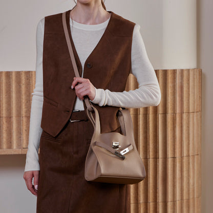 Borsa classica a secchiello chic in vera pelle per tutti i giorni, a tracolla