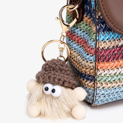 Radiant Rainbow Striped Woven Vegan Eco-Leather Flap Clutch Bag with Lovely Charm