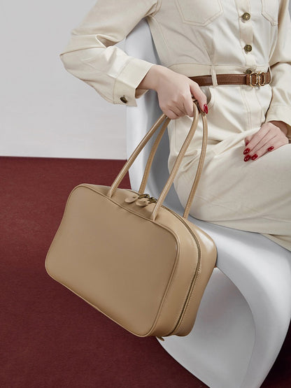 Women's Large Smooth Genuine Leather Bag - Versatile 2-Way Carry Office Work Tote