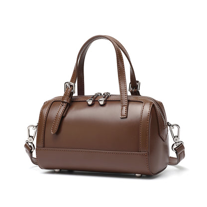 Retro Maillard Genuine Leather Boston Barrel Bag