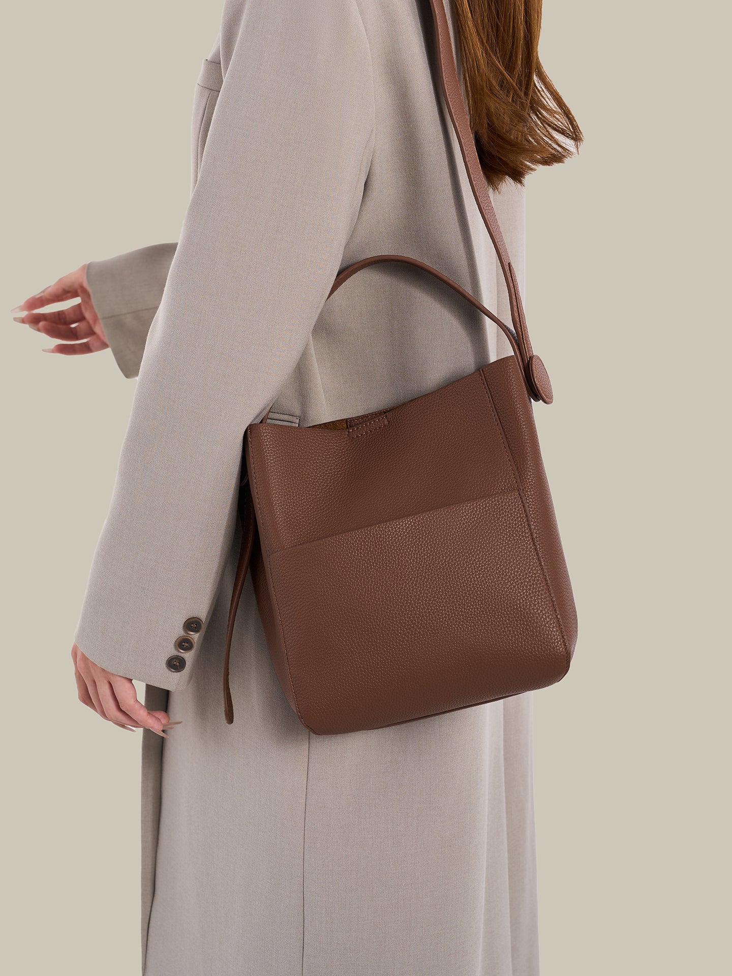 Supple Pebbled Vegan Eco-Leather Bucket Clutch Bag