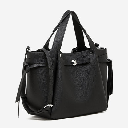 The Pebbled Genuine Leather Mini Bucket Tote Bag with Turn-Lock Closure