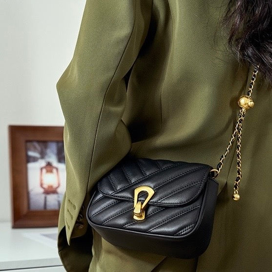 Damen-Umhängetasche aus echtem Leder mit Kette – 2025 Summer Luxe Edition 