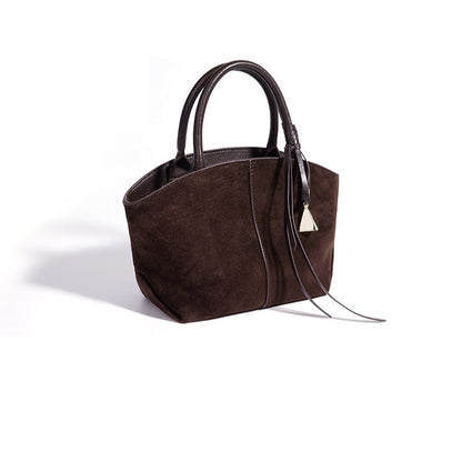 Graceful Slouchy Suede Genuine Leather Shell Tote Clutch Bag with Charm