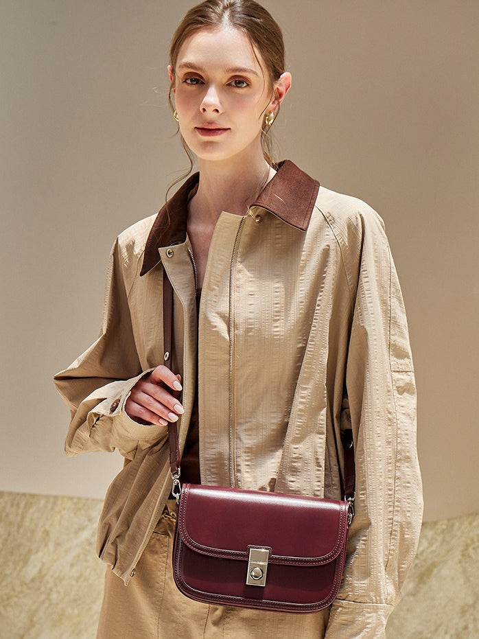 Vintage Sleek Plain Cowhide Genuine Leather Shoulder Messenger Bag