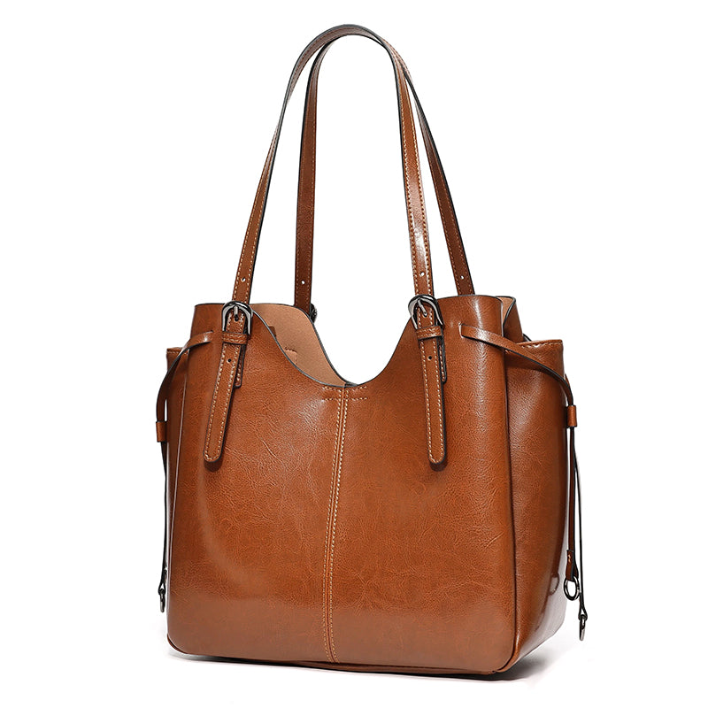 Classic Maillard Genuine Leather Large Capacity Tote Clutch Bag