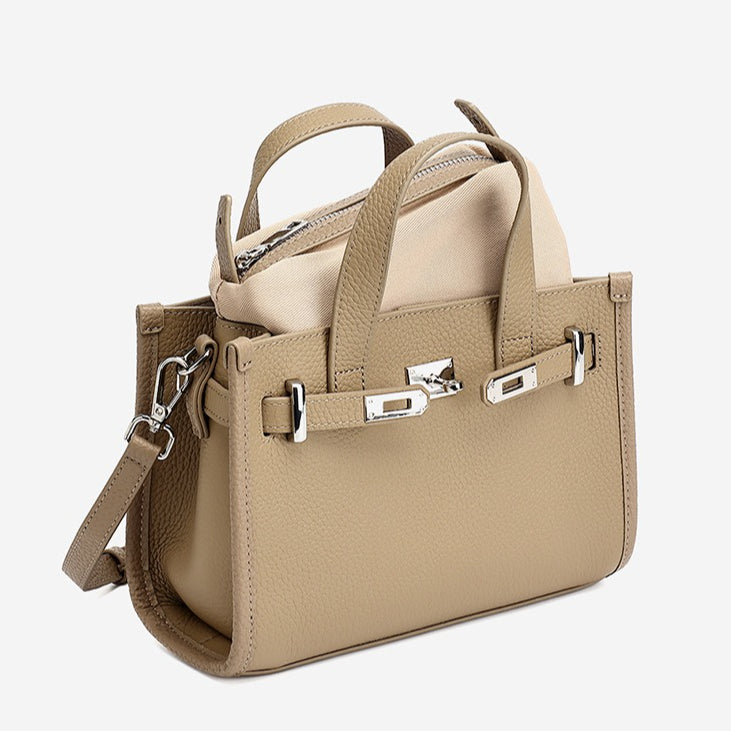 Minimalist Pebbled Genuine Leather Kelly Clutch Bag with Metal Turn Lock
