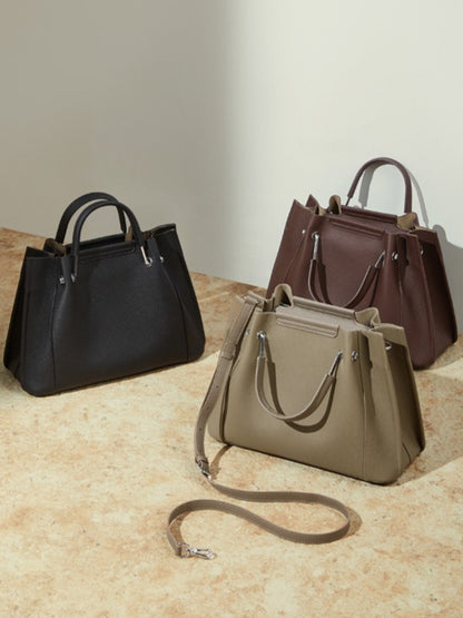 Women's Executive Trapezoid Genuine Leather Tote Bag