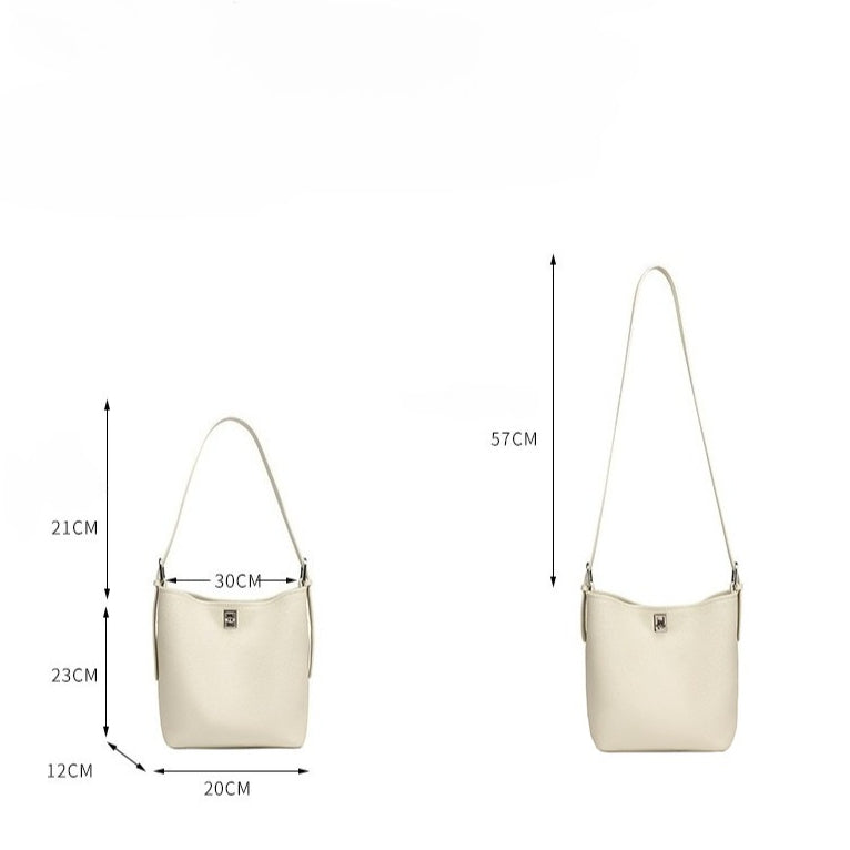 Sculpted Genuine Leather Medium Bucket Bag with Clean Linear Topstitching