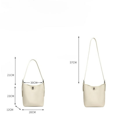 Sculpted Genuine Leather Medium Bucket Bag with Clean Linear Topstitching