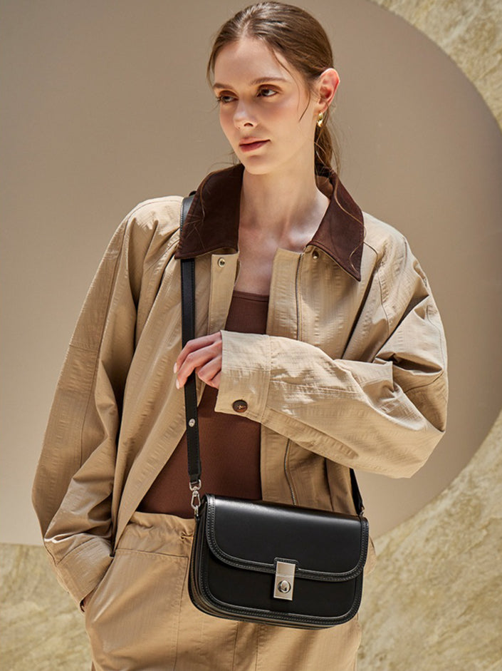 Vintage Sleek Plain Cowhide Genuine Leather Shoulder Messenger Bag