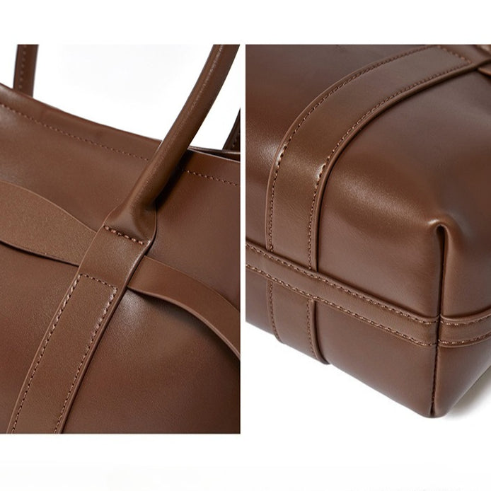 Italian Luxury Plain Genuine Leather Cowhide Large Tote Crossbody Bag