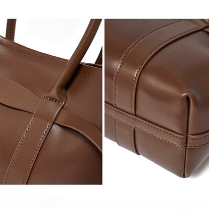 Italian Luxury Plain Genuine Leather Cowhide Large Tote Crossbody Bag