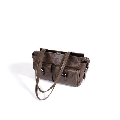 Vintage Genuine Leather Cargo Satchel Clutch Bag