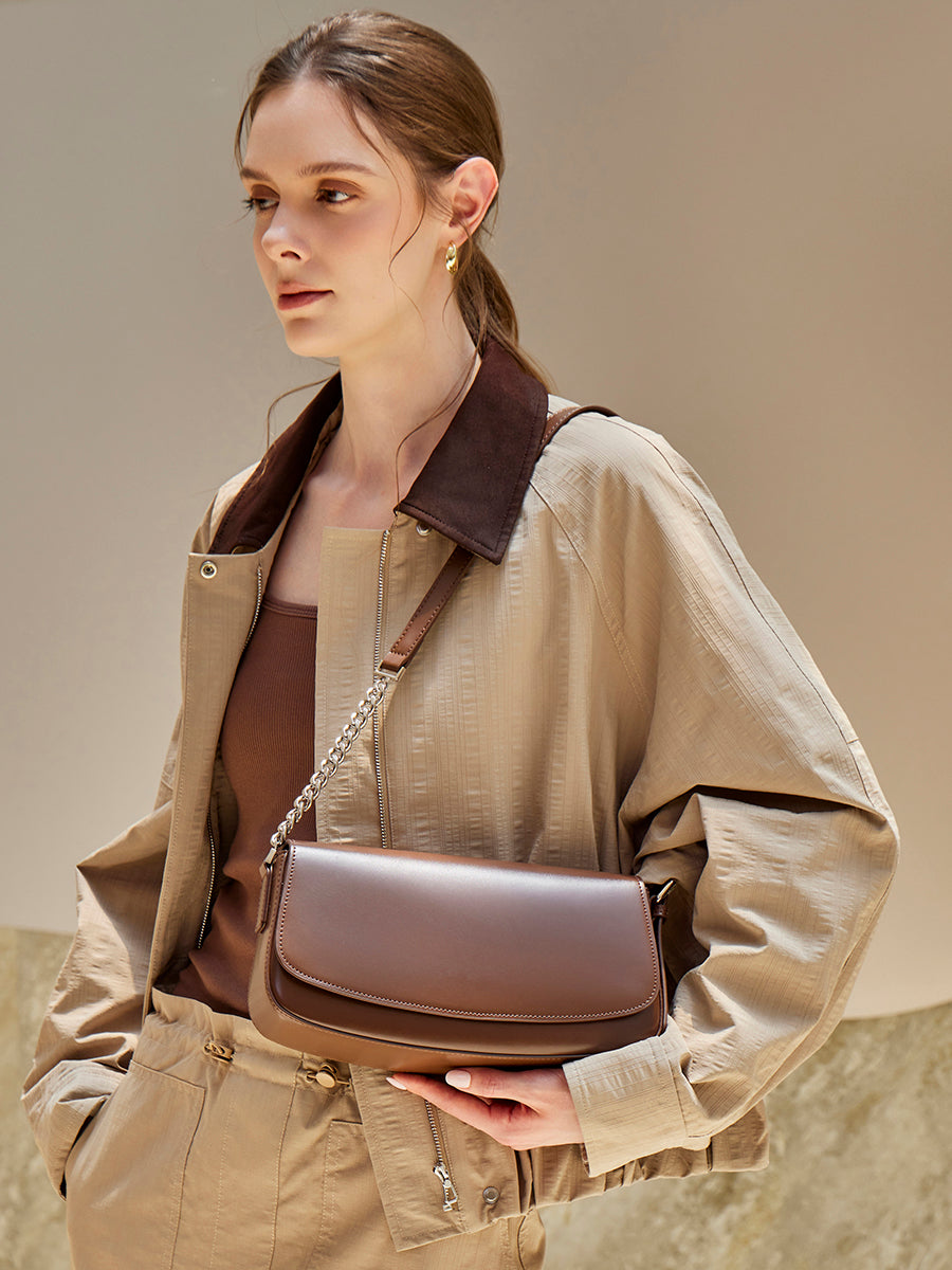 Minimalist Vintage Genuine Leather Baguette Saddle Bag