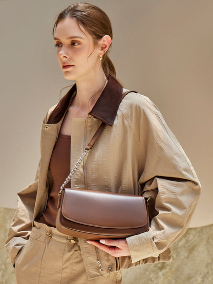 Minimalist Vintage Genuine Leather Baguette Saddle Bag