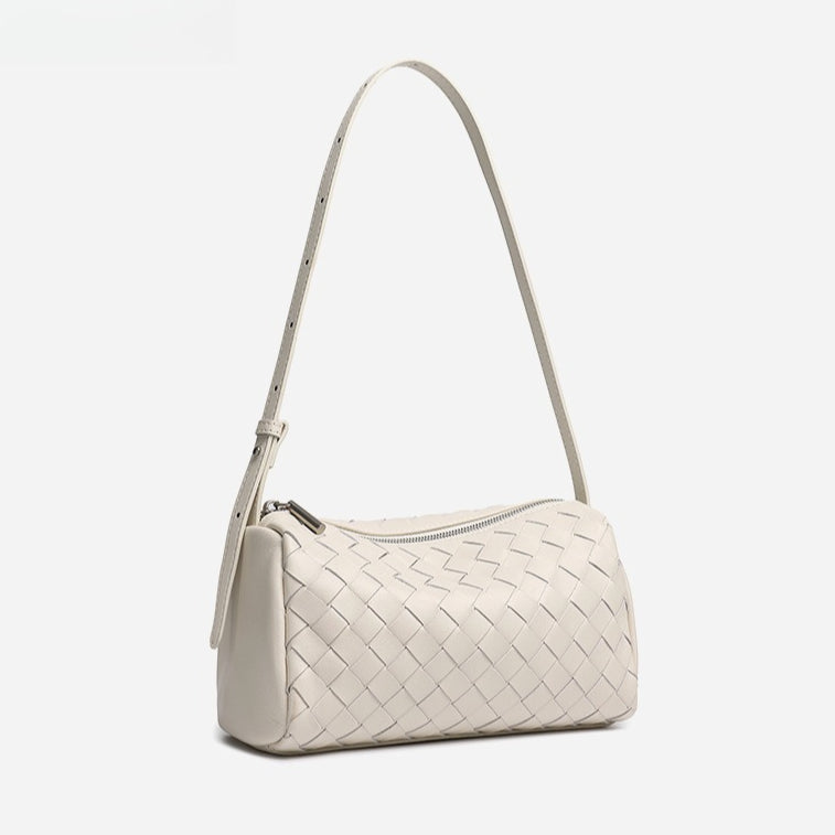 Minimalist Woven Genuine Sheepskin Baguette Clutch Bag